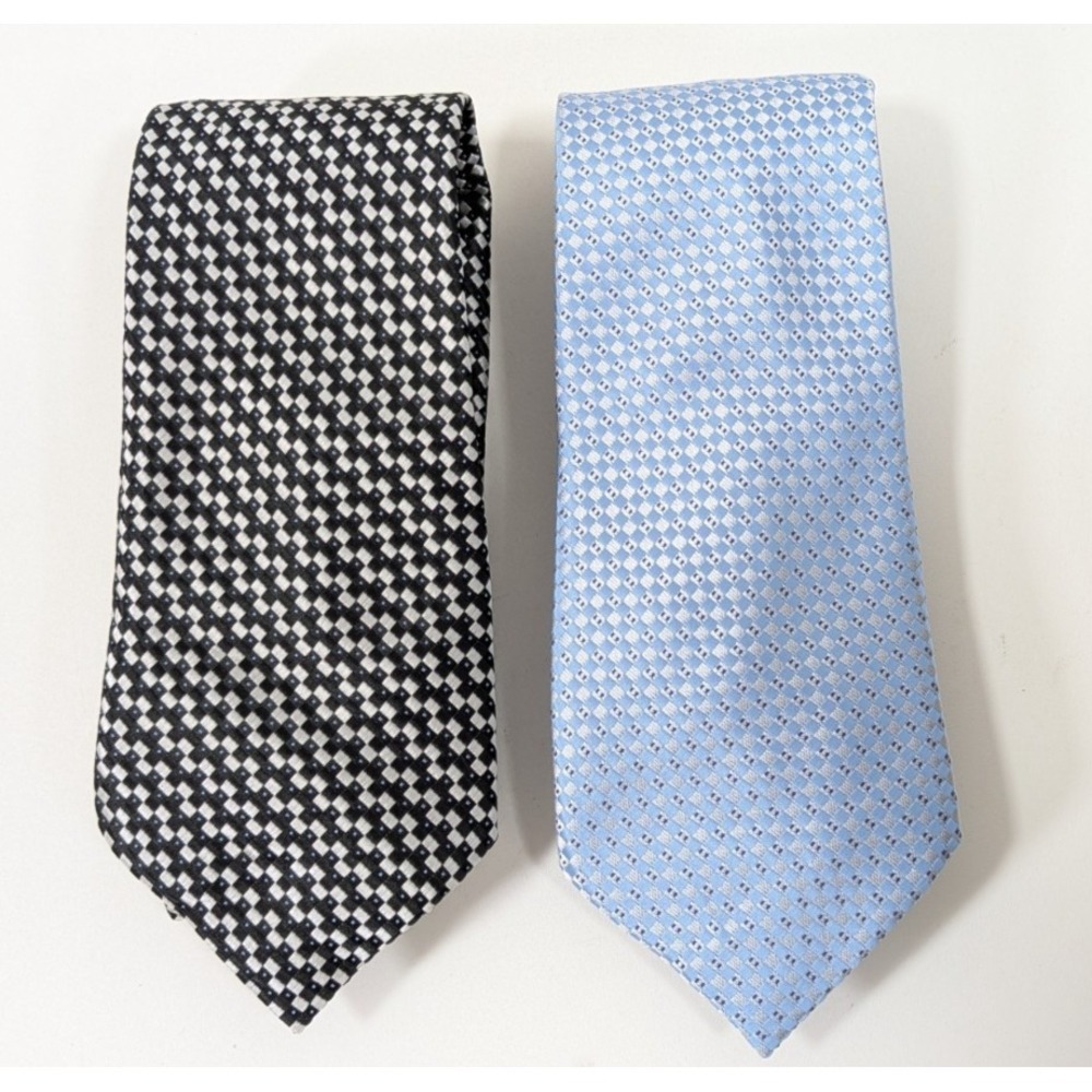 2 set TUSCANI UOMO Men's Polyester Ties Black White Blue Checkered design